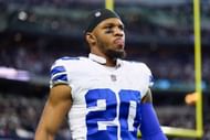Running back Tony Pollard of the Dallas Cowboys looks on before kickoff against the Philadelphia Eagles at AT&T Stadium on December 24, 2022 in...